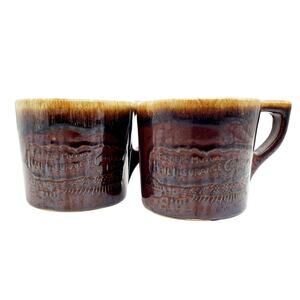 2 Western Stoneware Mug Farmers Mutual Insurance Iowa Brown Drip Glaze Coffee